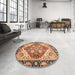 Round Machine Washable Abstract Brown Red Rug in a Office, wshabs3274