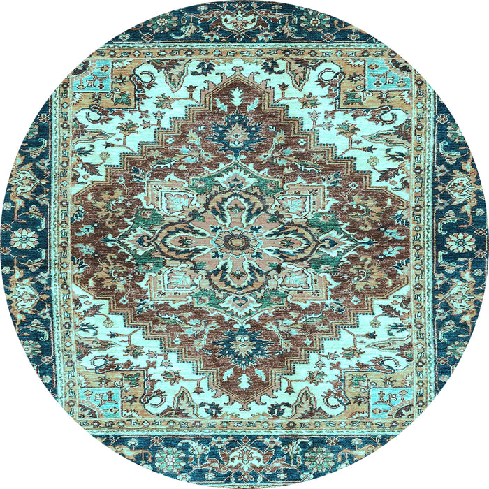 Round Machine Washable Persian Light Blue Traditional Rug, wshabs3274lblu