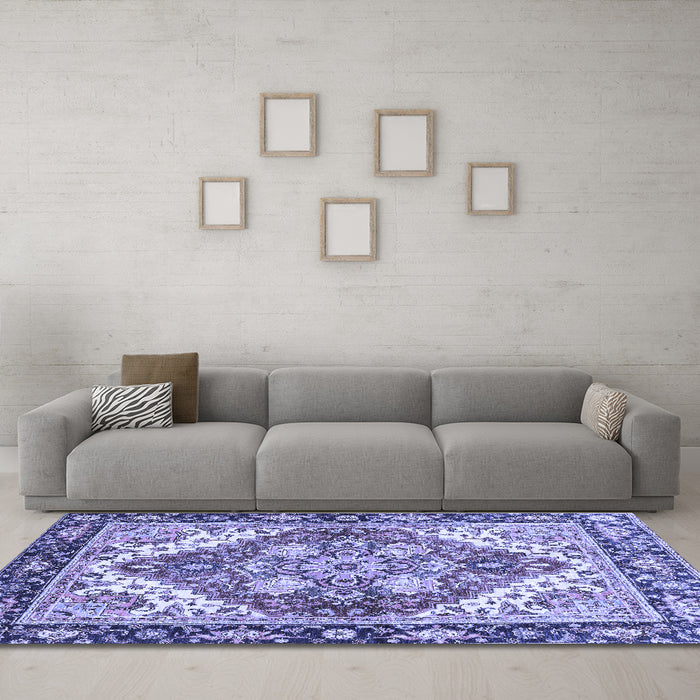 Machine Washable Persian Blue Traditional Rug in a Living Room, wshabs3274blu