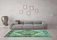 Machine Washable Persian Turquoise Traditional Rug, wshabs3274turq