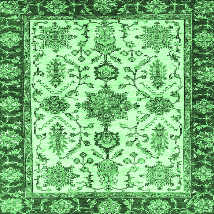 Square Machine Washable Oriental Emerald Green Traditional Area Rugs, wshabs3275emgrn