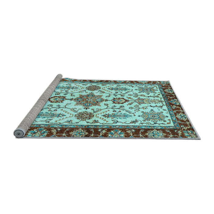 Sideview of Machine Washable Oriental Light Blue Traditional Rug, wshabs3275lblu