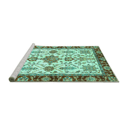 Sideview of Machine Washable Oriental Turquoise Traditional Area Rugs, wshabs3275turq