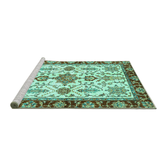 Sideview of Machine Washable Oriental Turquoise Traditional Area Rugs, wshabs3275turq