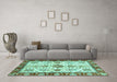 Machine Washable Oriental Turquoise Traditional Area Rugs in a Living Room,, wshabs3275turq