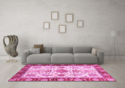 Machine Washable Oriental Pink Traditional Rug in a Living Room, wshabs3275pnk