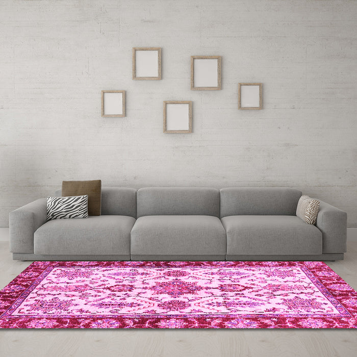 Machine Washable Oriental Pink Traditional Rug in a Living Room, wshabs3275pnk
