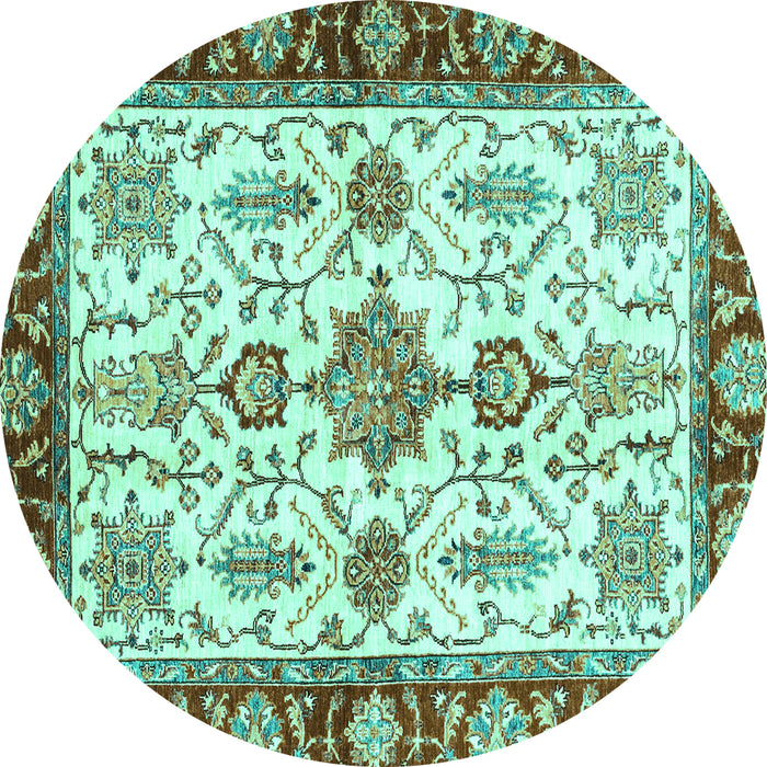 Round Machine Washable Oriental Turquoise Traditional Area Rugs, wshabs3275turq