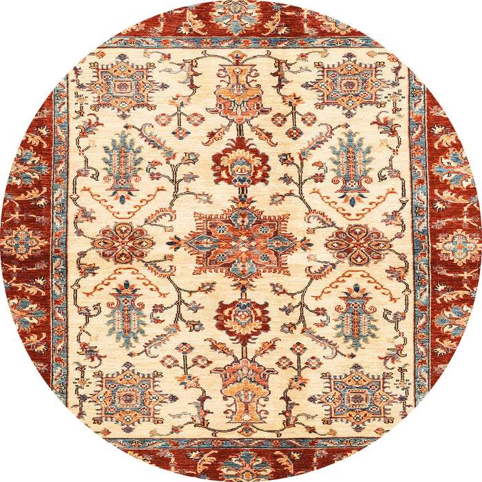 Round Abstract Brown Gold Oriental Rug, abs3275