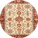 Round Abstract Brown Gold Oriental Rug, abs3275