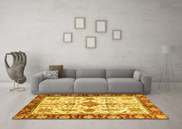 Machine Washable Oriental Yellow Traditional Rug in a Living Room, wshabs3275yw