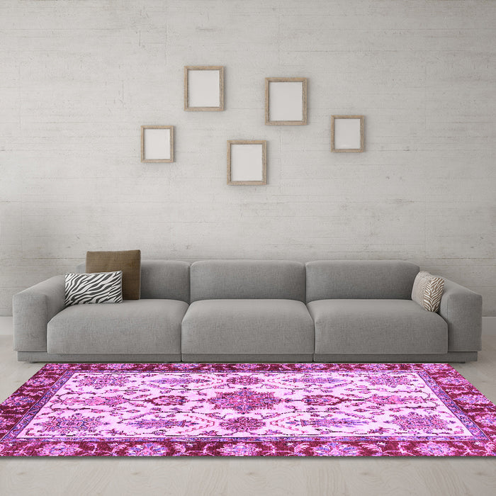 Machine Washable Oriental Purple Traditional Area Rugs in a Living Room, wshabs3275pur
