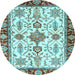 Round Machine Washable Oriental Light Blue Traditional Rug, wshabs3275lblu