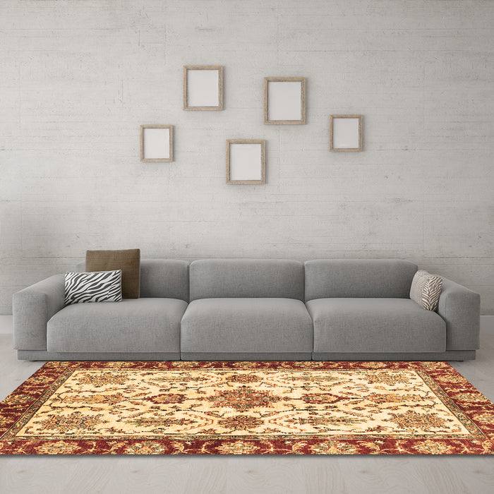 Machine Washable Oriental Brown Traditional Rug in a Living Room,, wshabs3275brn