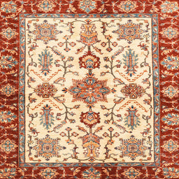Square Abstract Brown Gold Oriental Rug, abs3275
