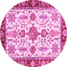 Round Machine Washable Oriental Pink Traditional Rug, wshabs3275pnk