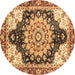 Round Machine Washable Geometric Brown Traditional Rug, wshabs3276brn