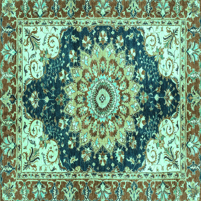 Square Machine Washable Geometric Turquoise Traditional Area Rugs, wshabs3276turq