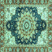 Square Machine Washable Geometric Turquoise Traditional Area Rugs, wshabs3276turq