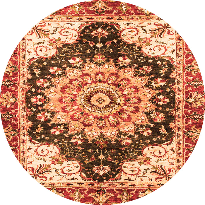 Round Geometric Orange Traditional Rug, abs3276org