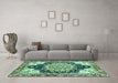 Machine Washable Geometric Turquoise Traditional Area Rugs in a Living Room,, wshabs3276turq