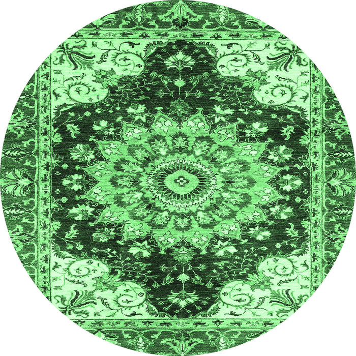 Round Machine Washable Geometric Emerald Green Traditional Area Rugs, wshabs3276emgrn