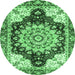 Round Machine Washable Geometric Emerald Green Traditional Area Rugs, wshabs3276emgrn