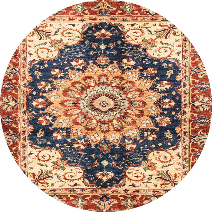 Round Abstract Brown Red Geometric Rug, abs3276
