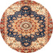 Round Abstract Brown Red Geometric Rug, abs3276