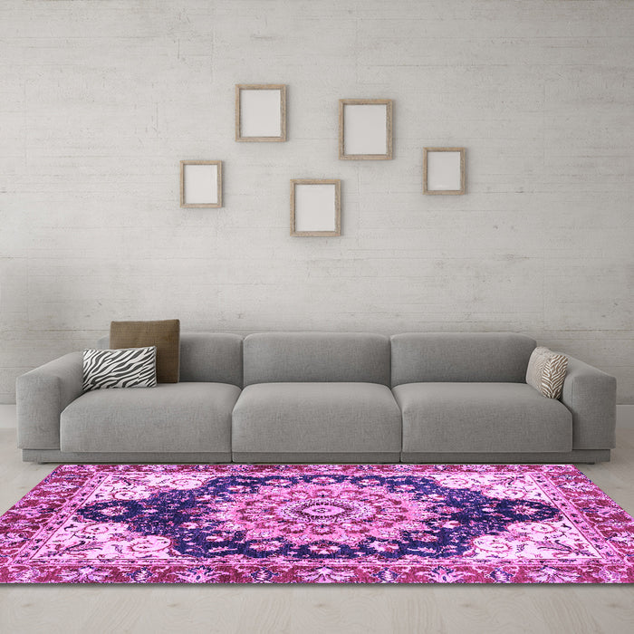 Machine Washable Geometric Purple Traditional Area Rugs in a Living Room, wshabs3276pur