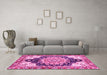 Machine Washable Geometric Pink Traditional Rug in a Living Room, wshabs3276pnk