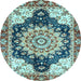 Round Machine Washable Geometric Light Blue Traditional Rug, wshabs3276lblu