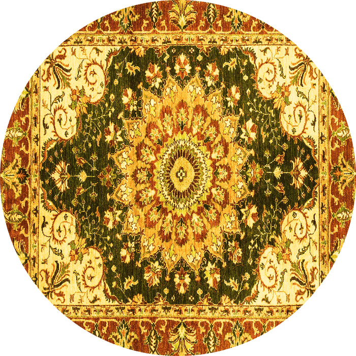 Round Geometric Yellow Traditional Rug, abs3276yw