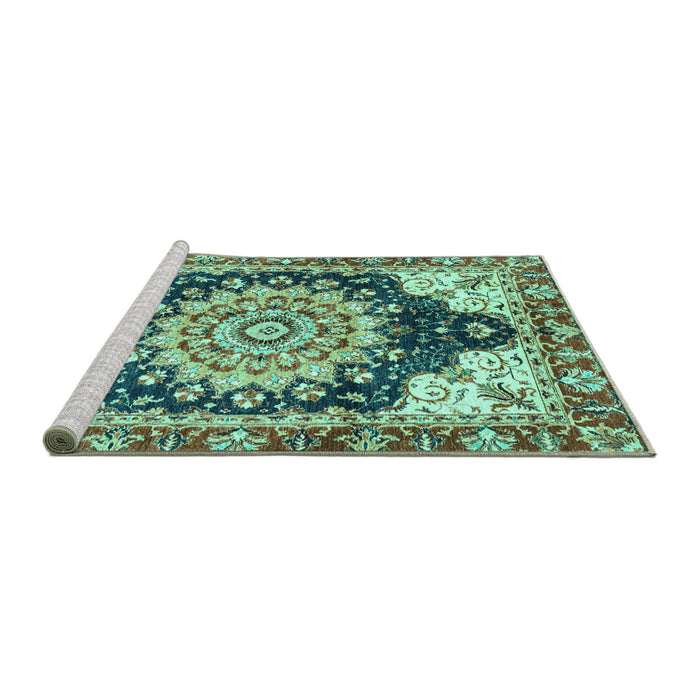 Sideview of Machine Washable Geometric Turquoise Traditional Area Rugs, wshabs3276turq