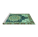 Sideview of Machine Washable Geometric Turquoise Traditional Area Rugs, wshabs3276turq