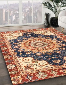 Machine Washable Abstract Brown Red Rug in a Family Room, wshabs3276