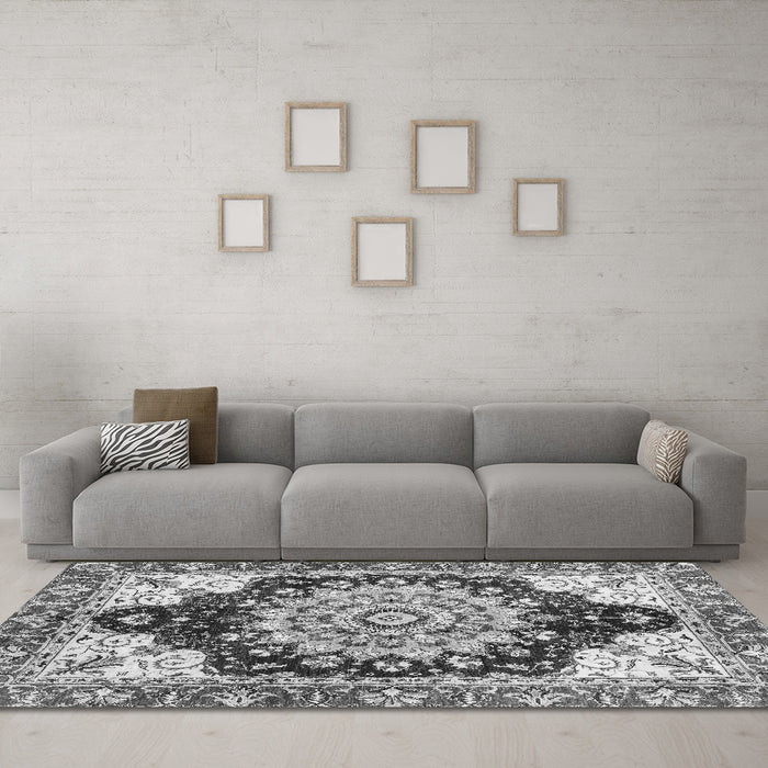 Machine Washable Geometric Gray Traditional Rug in a Living Room,, wshabs3276gry