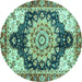 Round Geometric Turquoise Traditional Rug, abs3276turq