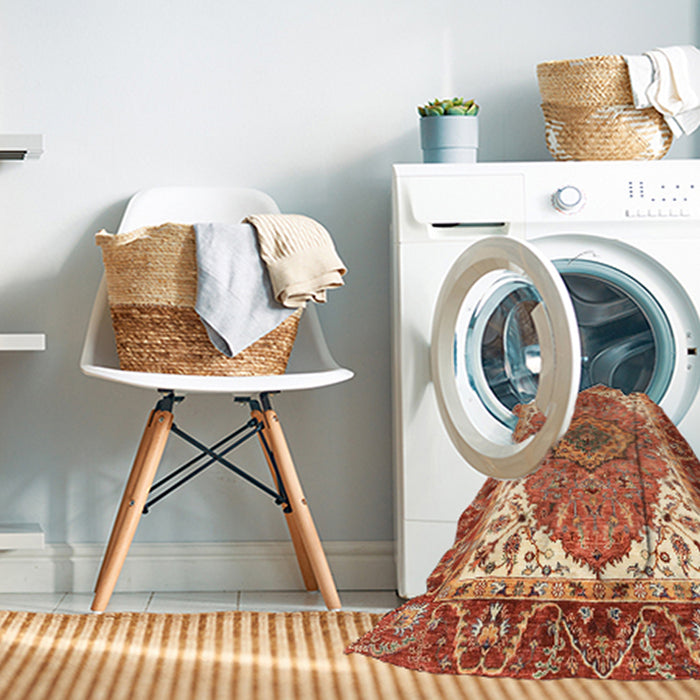 Machine Washable Abstract Red Rug in a Washing Machine, wshabs3277