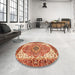 Round Abstract Red Persian Rug in a Office, abs3277