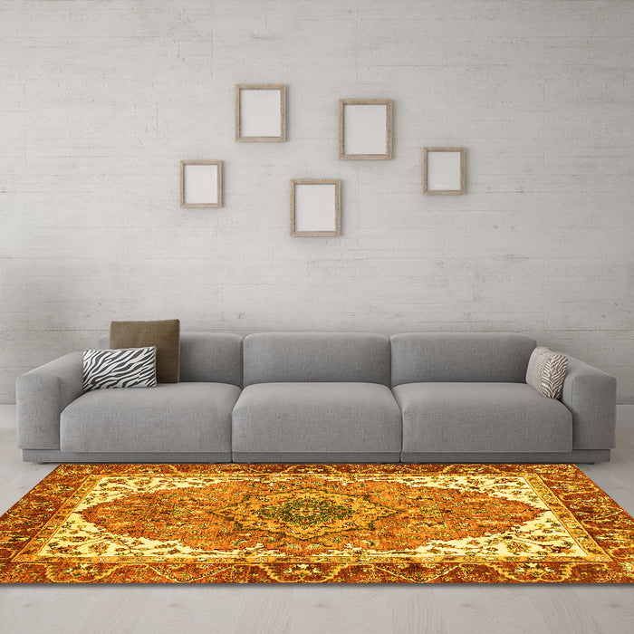 Machine Washable Persian Yellow Traditional Rug in a Living Room, wshabs3277yw
