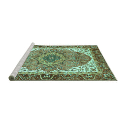 Sideview of Machine Washable Persian Turquoise Traditional Area Rugs, wshabs3277turq