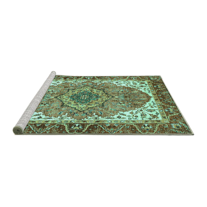 Sideview of Machine Washable Persian Turquoise Traditional Area Rugs, wshabs3277turq