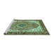 Sideview of Machine Washable Persian Turquoise Traditional Area Rugs, wshabs3277turq