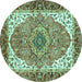 Round Machine Washable Persian Turquoise Traditional Area Rugs, wshabs3277turq