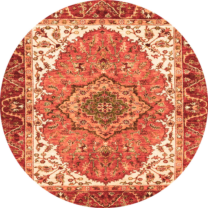 Round Machine Washable Persian Orange Traditional Area Rugs, wshabs3277org