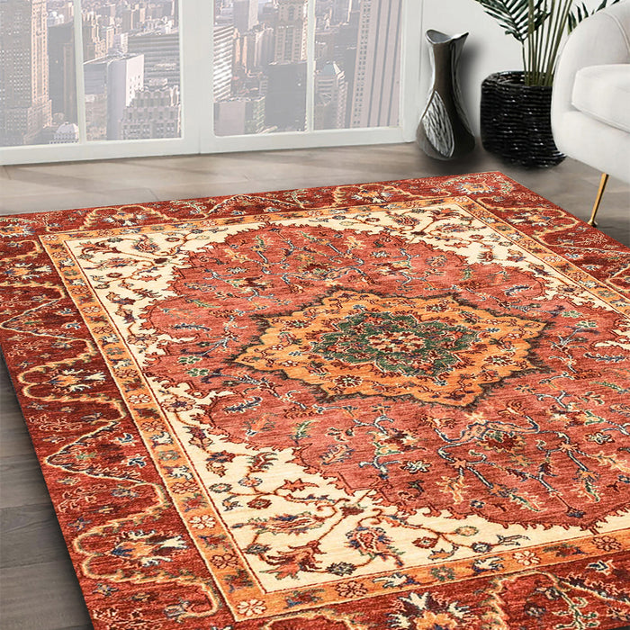 Machine Washable Abstract Red Rug in a Family Room, wshabs3277