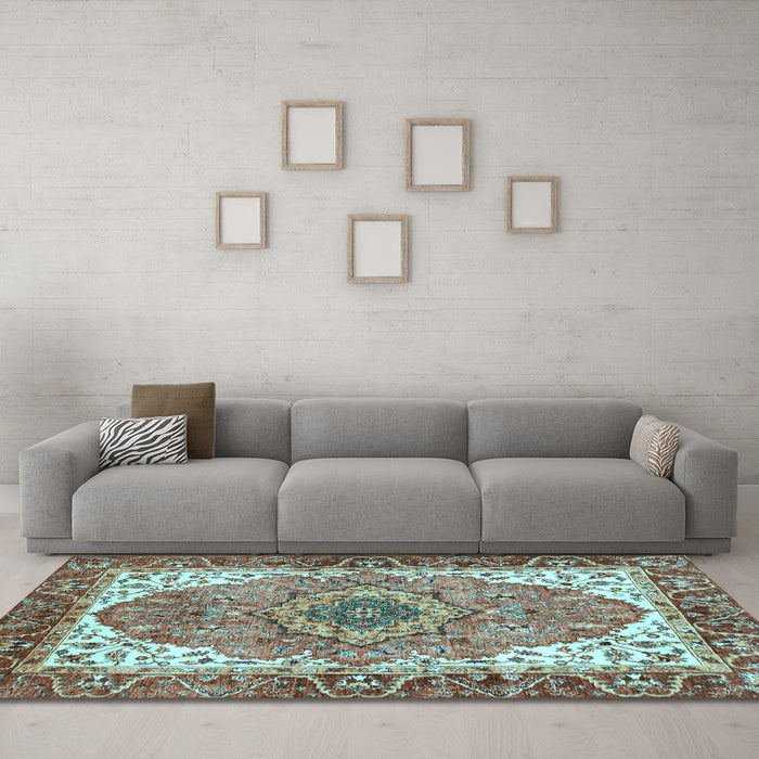 Machine Washable Persian Light Blue Traditional Rug in a Living Room, wshabs3277lblu