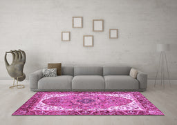 Machine Washable Persian Purple Traditional Area Rugs in a Living Room, wshabs3277pur
