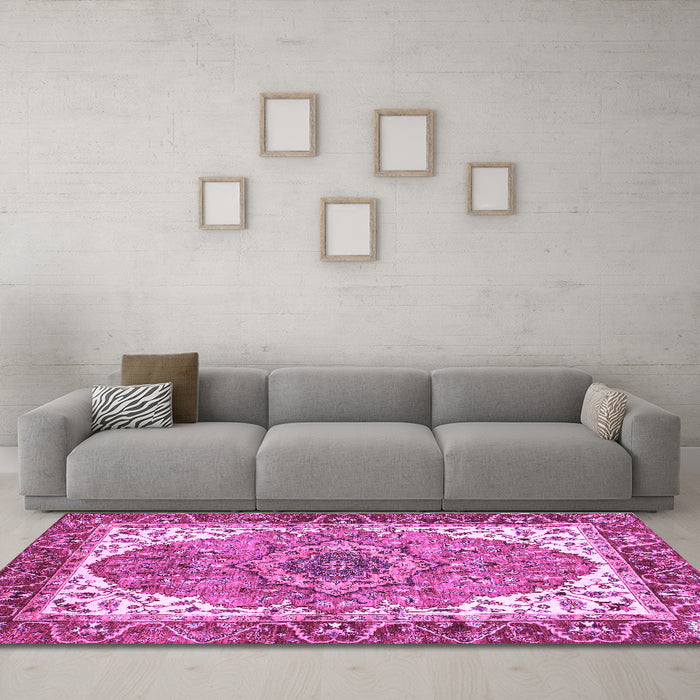 Machine Washable Persian Purple Traditional Area Rugs in a Living Room, wshabs3277pur